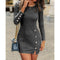 Button Bottom - Hip Skirt Long Sleeve Dress