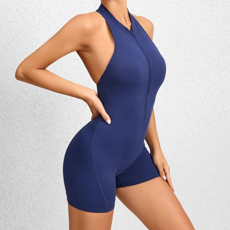 Zippered Yoga Fitness Shorts Jumpsuit Sleeveless