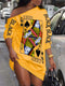 Slant Shoulder Queen Poker Print Dress
