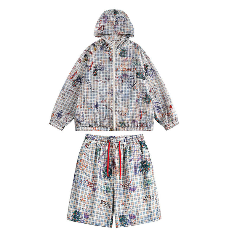 Graffiti Plaid Hooded Suits