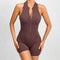 Zippered Yoga Fitness Shorts Jumpsuit Sleeveless