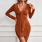 Long Sleeve Narrow Solid Color Dress