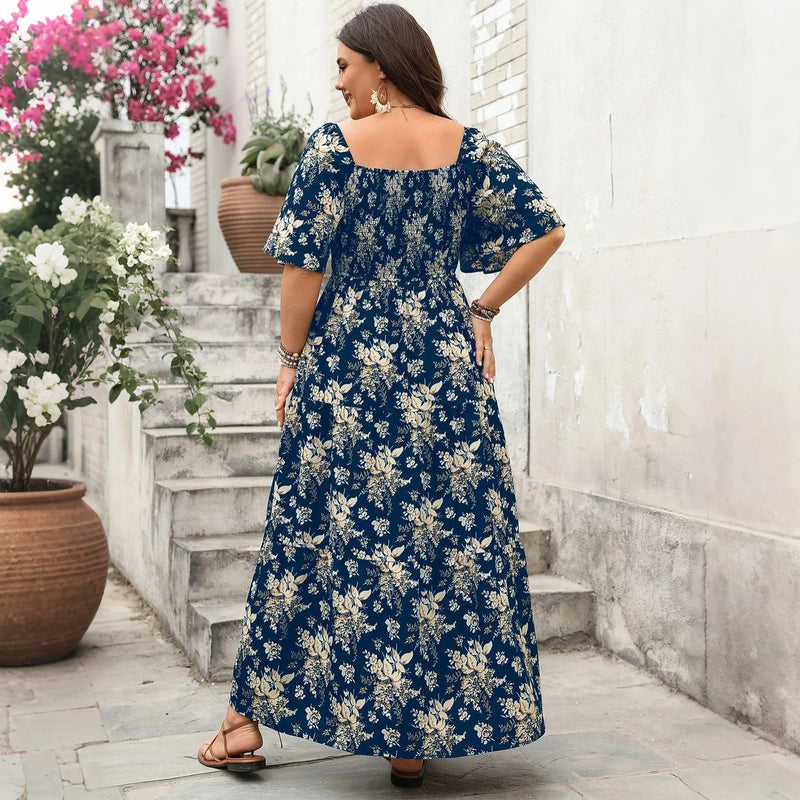 Square Neck Short Sleeved Casual Dress
