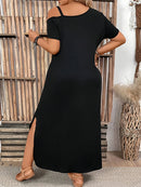 Elegant Slit Metal Buckle Single Shoulder Short Sleeve Dress