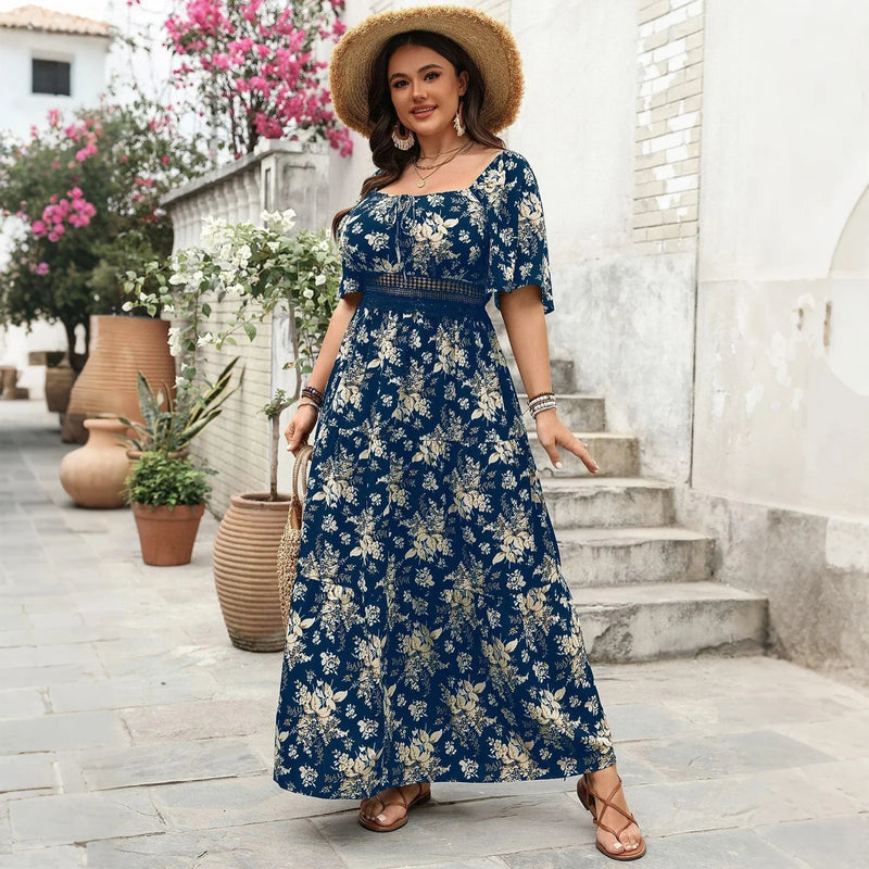 Square Neck Short Sleeved Casual Dress