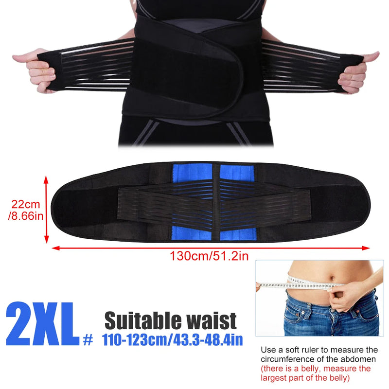 Tcare Adjustable Neoprene Double Pull Lumbar Support Lower Brace Pain Relief Waist Band S-6XL Plus Size, Unisex Back Belt Lumbar