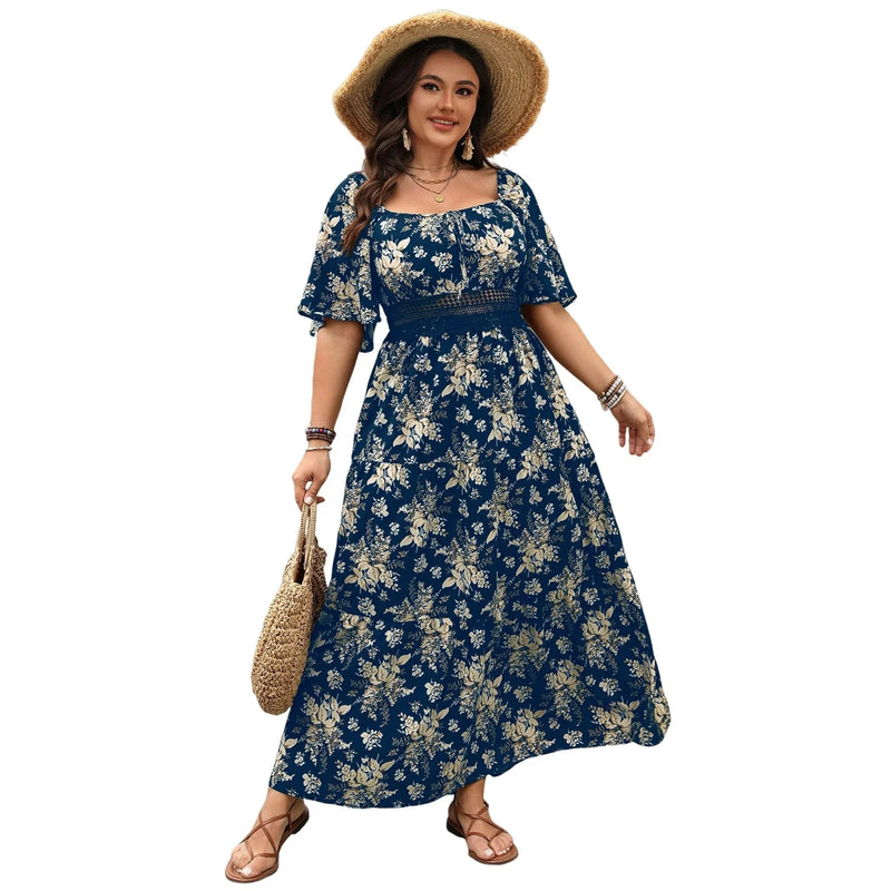 Square Neck Short Sleeved Casual Dress