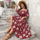 Square Neck Short Sleeved Casual Dress