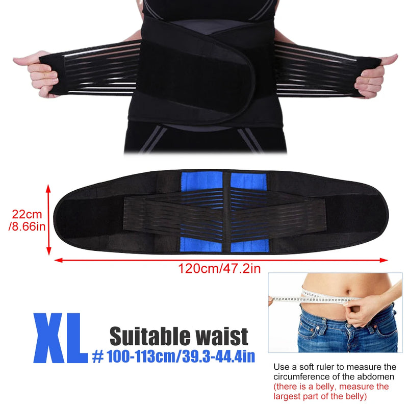 Tcare Adjustable Neoprene Double Pull Lumbar Support Lower Brace Pain Relief Waist Band S-6XL Plus Size, Unisex Back Belt Lumbar