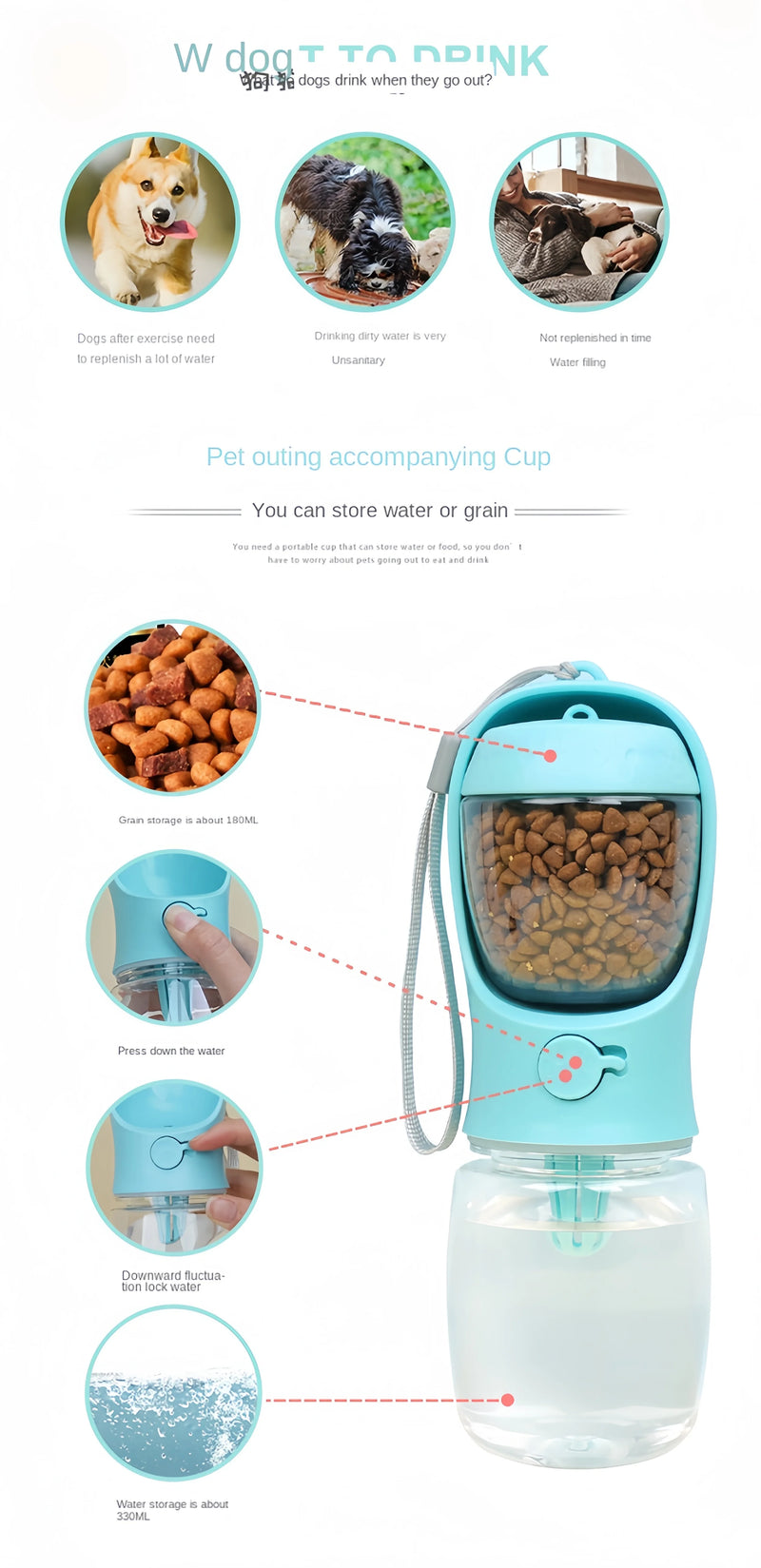Pets Water Bottle Portable Food