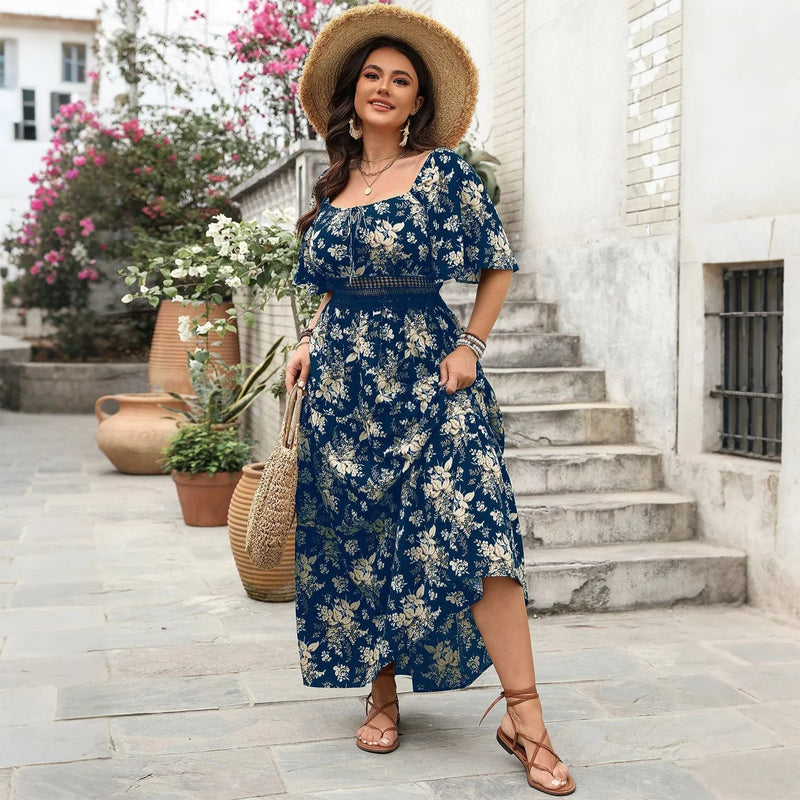 Square Neck Short Sleeved Casual Dress