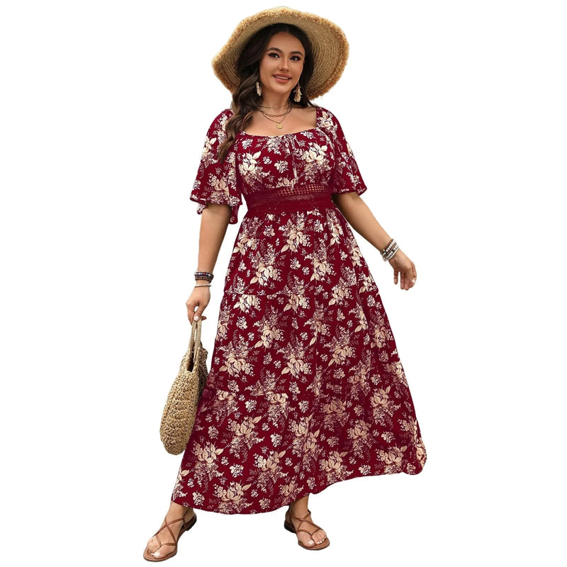 Square Neck Short Sleeved Casual Dress