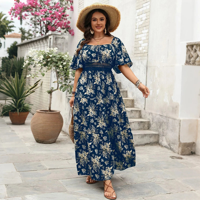 Square Neck Short Sleeved Casual Dress