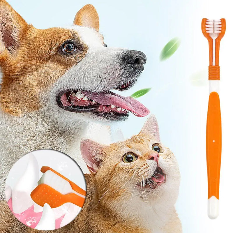 Three-Head Pet Toothbrush For Dogs And Cats