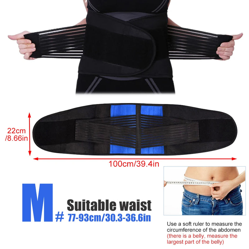 Tcare Adjustable Neoprene Double Pull Lumbar Support Lower Brace Pain Relief Waist Band S-6XL Plus Size, Unisex Back Belt Lumbar