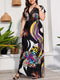 Deep V - neck & Artistic Patterns Dress