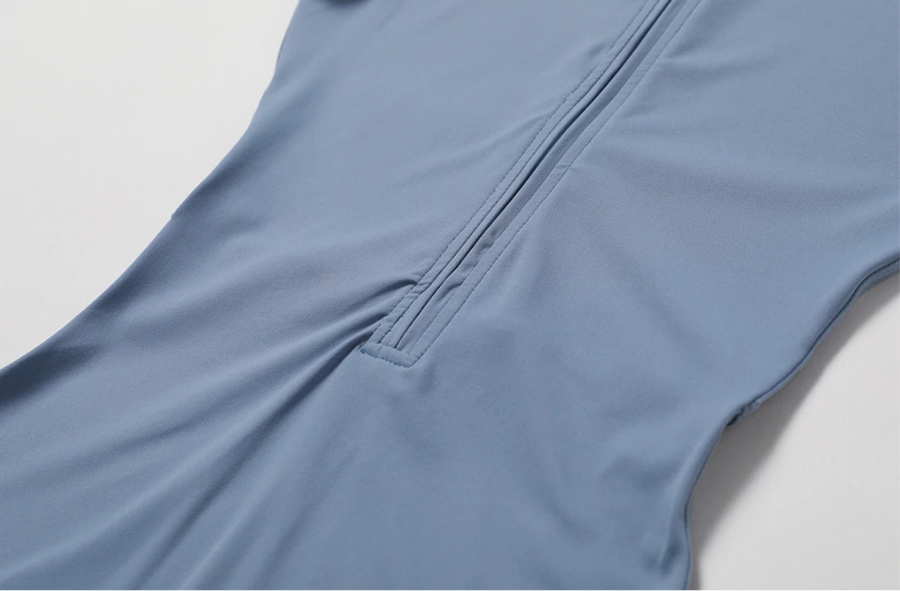 Nude Short Sleeve Yoga Jumpsuit | Half-Zip Fitness Bodysuit