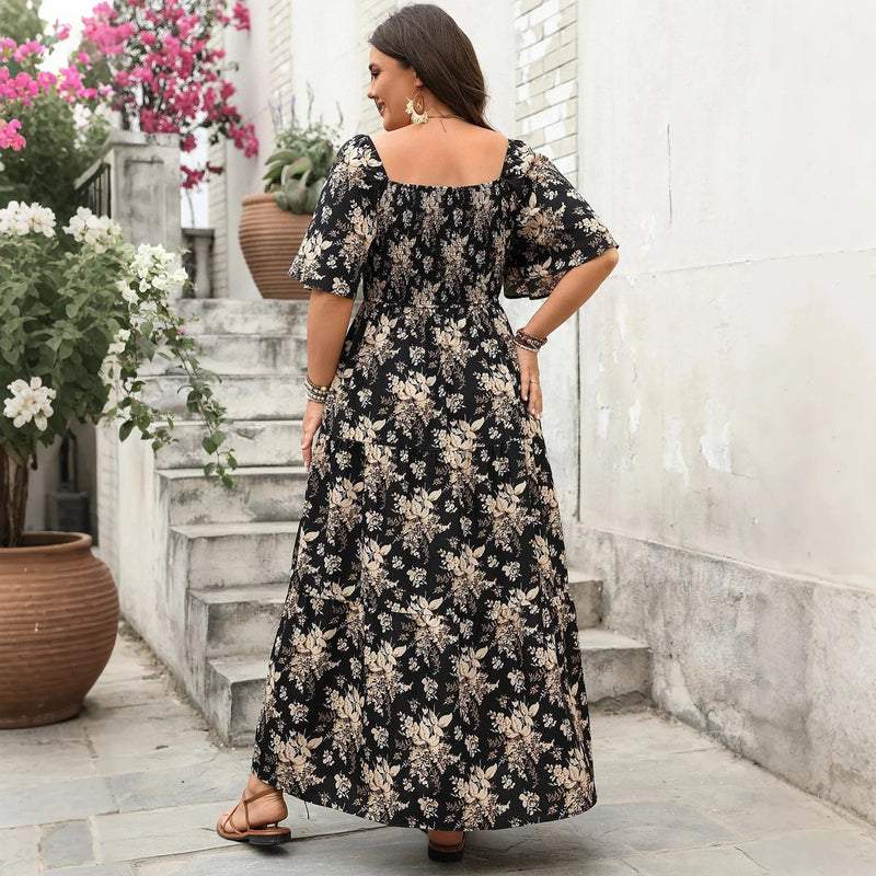 Square Neck Short Sleeved Casual Dress