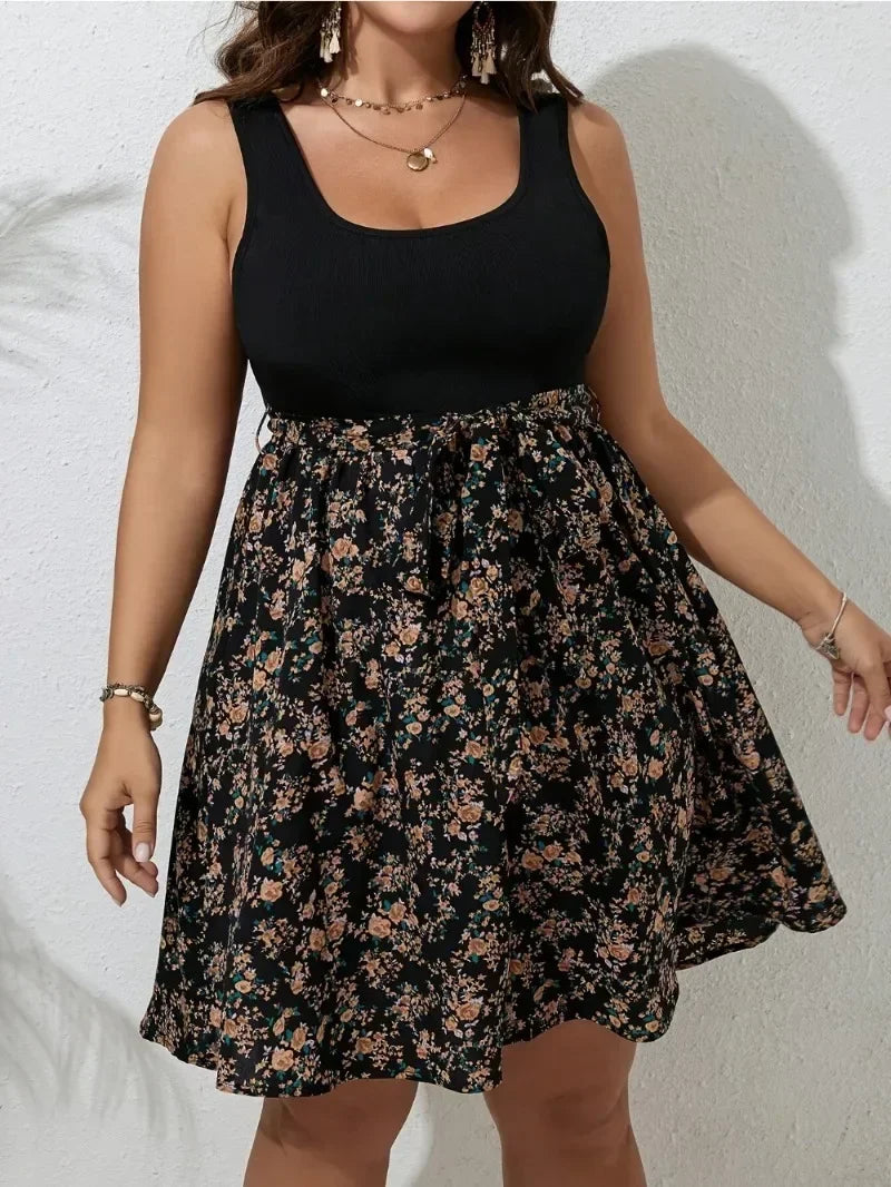 Summer Knit Floral Printed Dress No sleeves