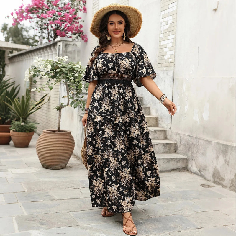 Square Neck Short Sleeved Casual Dress