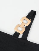 Elegant Slit Metal Buckle Single Shoulder Short Sleeve Dress