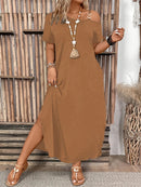Elegant Slit Metal Buckle Single Shoulder Short Sleeve Dress