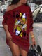 Slant Shoulder Queen Poker Print Dress