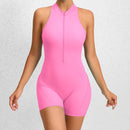 Zippered Yoga Fitness Shorts Jumpsuit Sleeveless