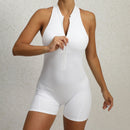 Zippered Yoga Fitness Shorts Jumpsuit Sleeveless