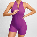 Zippered Yoga Fitness Shorts Jumpsuit Sleeveless