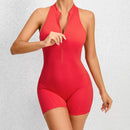 Zippered Yoga Fitness Shorts Jumpsuit Sleeveless