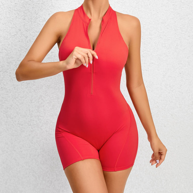 Zippered Yoga Fitness Shorts Jumpsuit Sleeveless