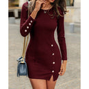 Button Bottom - Hip Skirt Long Sleeve Dress