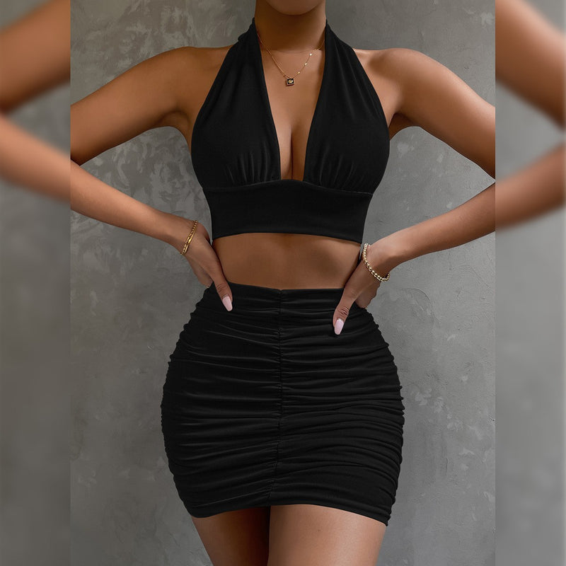 2pcs Dress - Top And Pleated Hip-covering Skirt